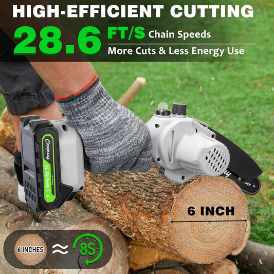 Gray Mini Chainsaw – 6 Inch Cordless Electric Wood Cutter