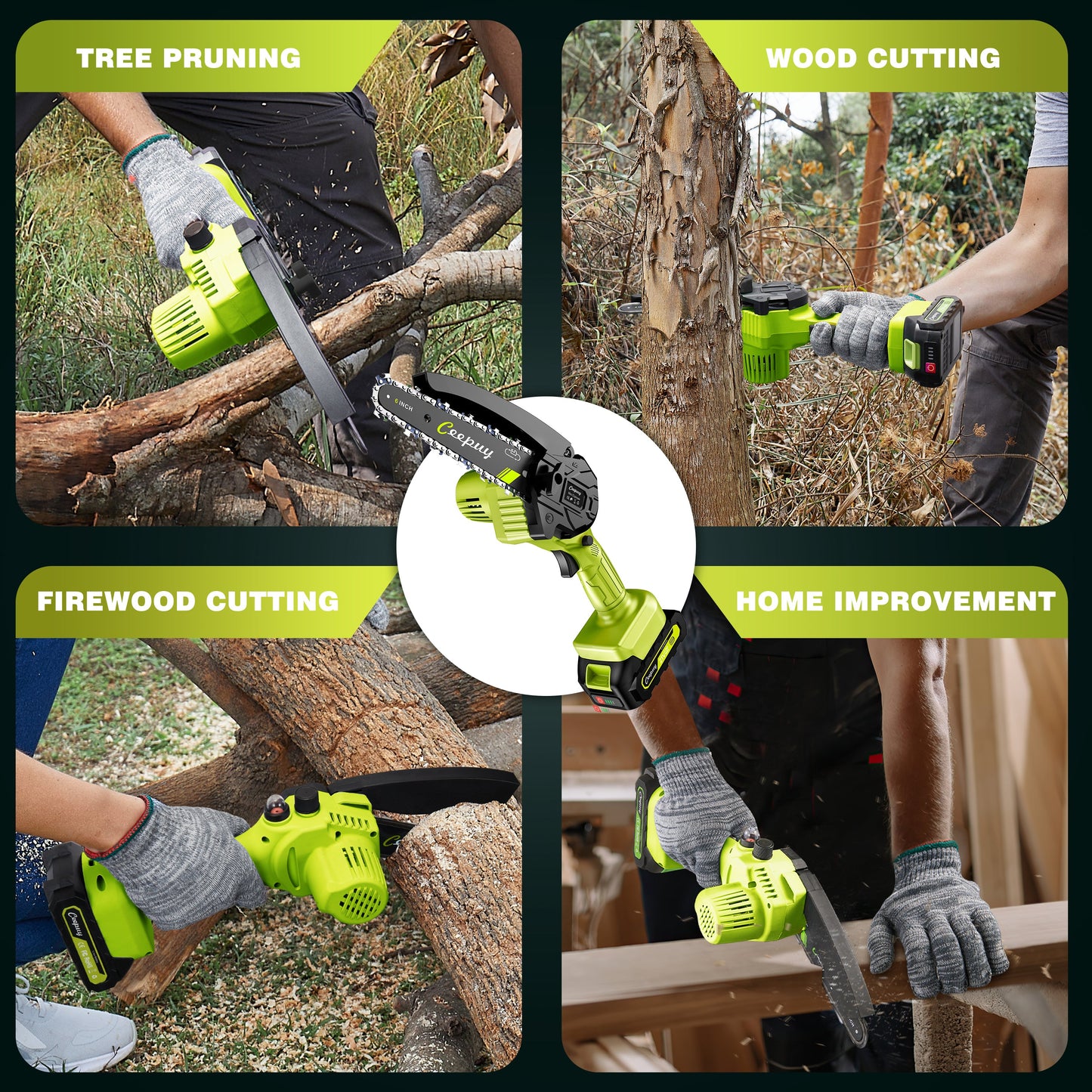 Fluorescent Green Mini Chainsaw – Portable Cordless Wood Cutter
