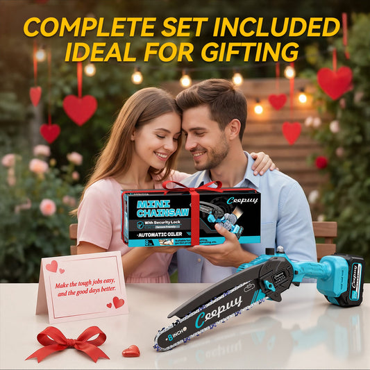ceepuy Sky Blue Mini Chainsaw – 8 Inch Cordless Electric Wood Cutter