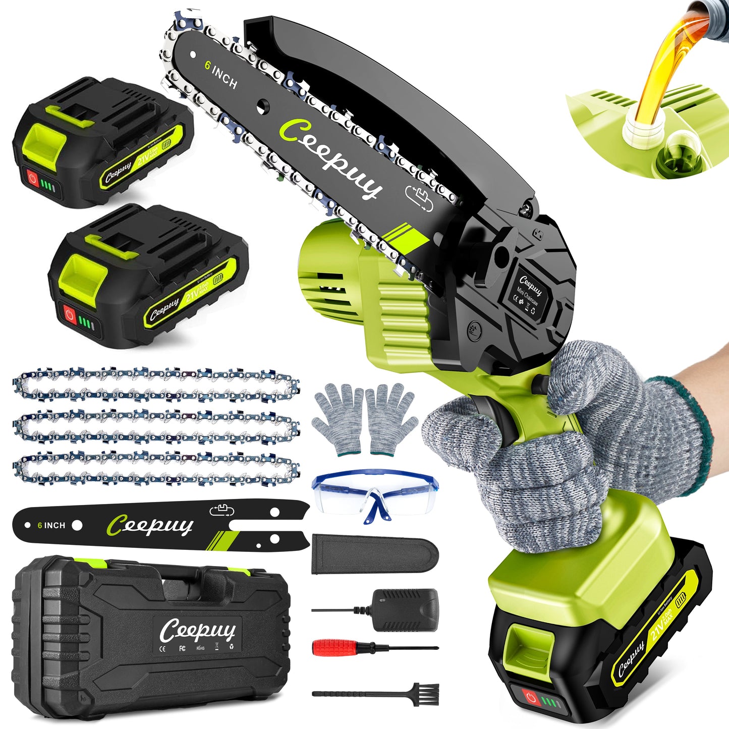 Fluorescent Green Mini Chainsaw – Portable Cordless Wood Cutter