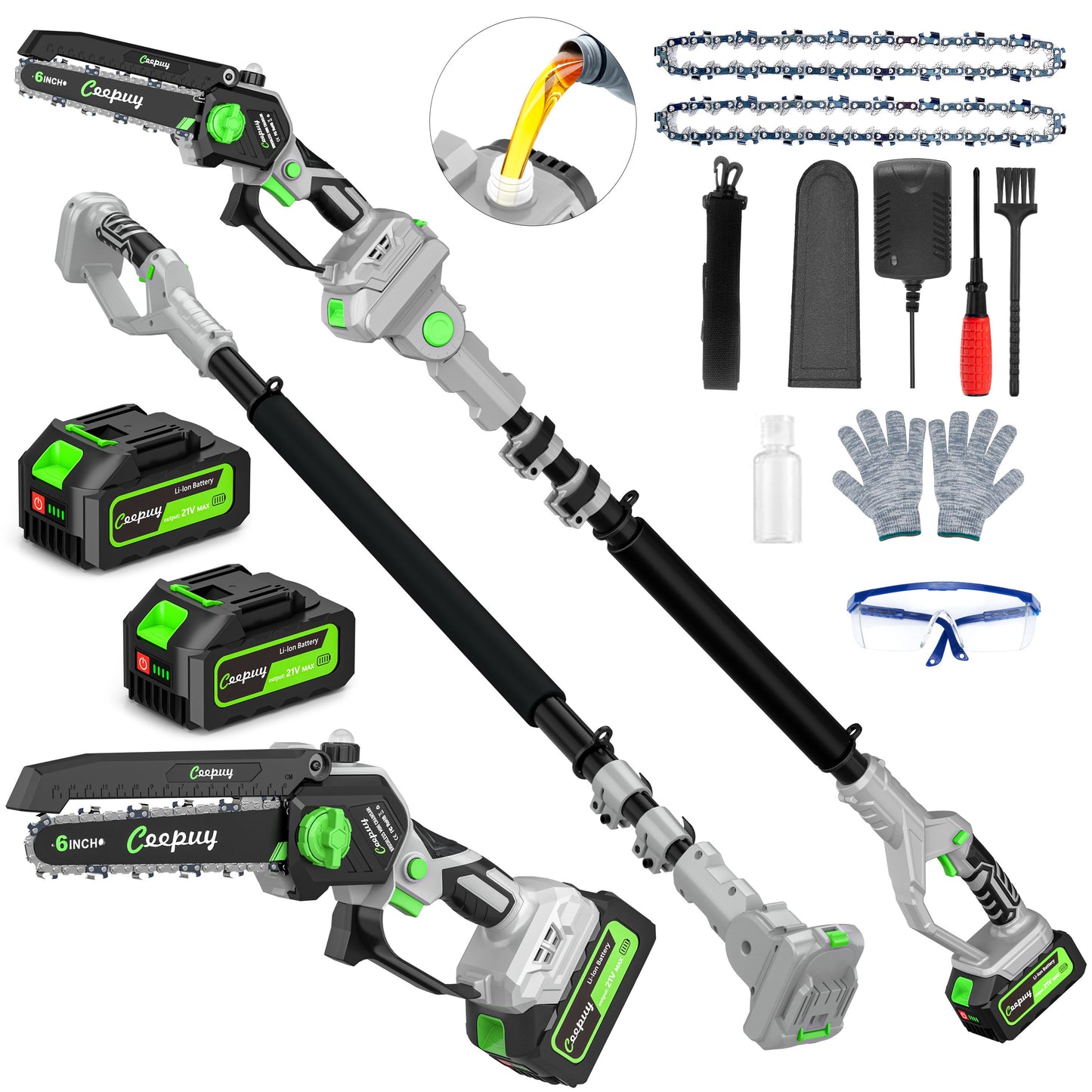 2-in-1 Pole Chainsaw – 6 Inch Cordless Mini Saw with Extension Pole