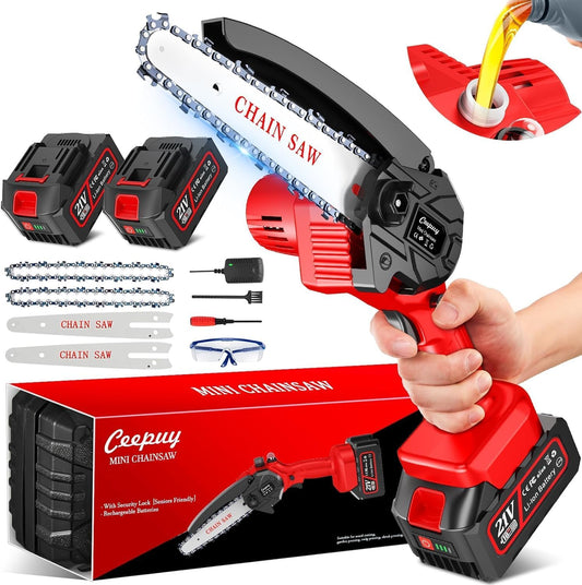 Mini Chainsaw, Electric Cordless Chainsaw Portable Handheld Chainsaw (red 6 inch)