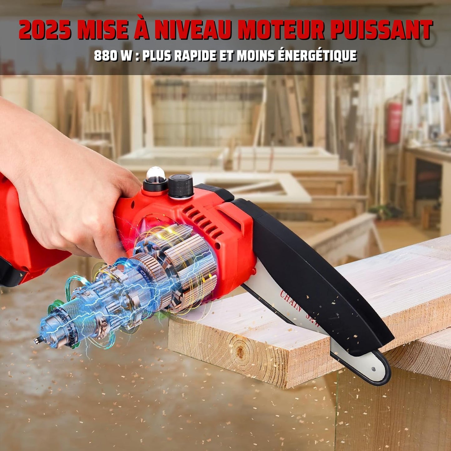 Mini Chainsaw, Electric Cordless Chainsaw Portable Handheld Chainsaw (red 6 inch)