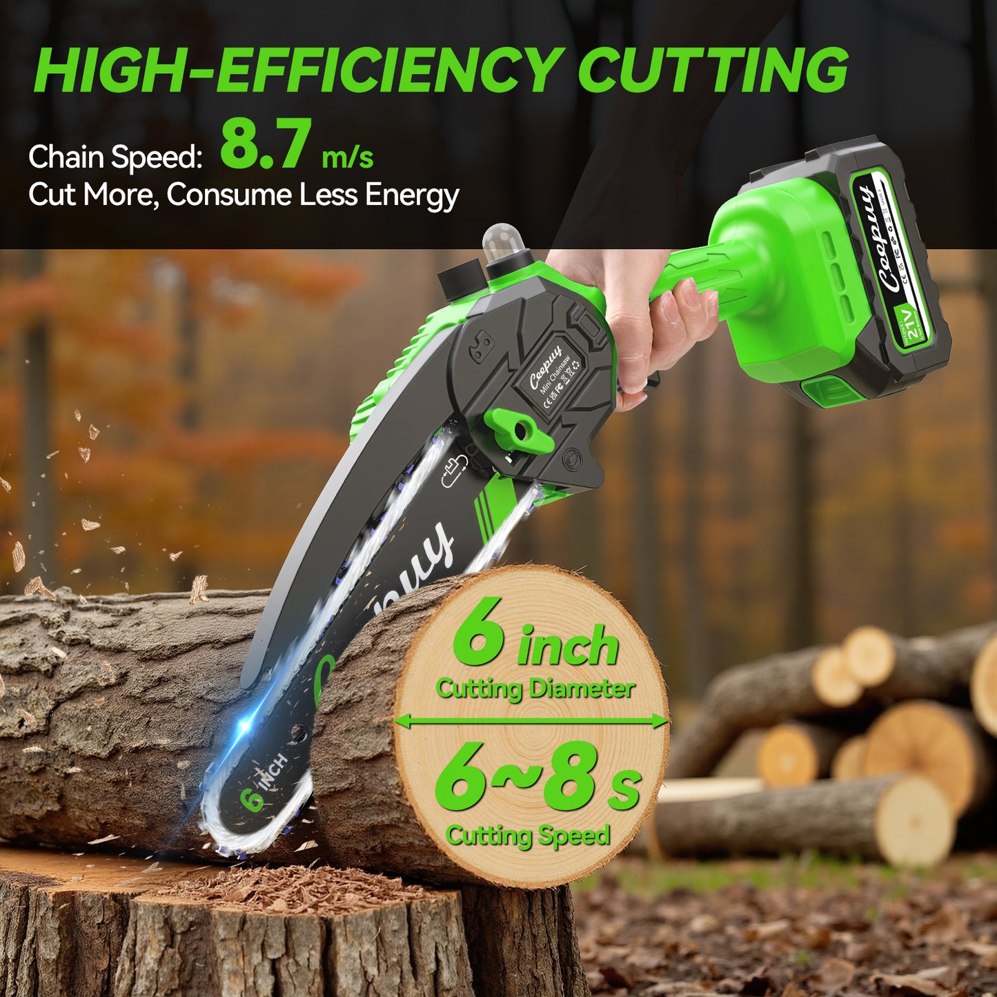 6-Inch Mini Chainsaw, Cordless Battery Chainsaw, Electric Chainsaw for Wood Cutting, Garden Tool