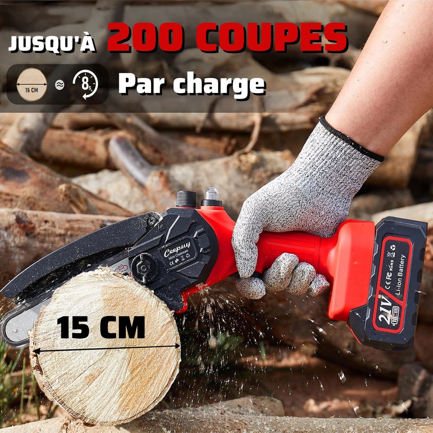 Mini Chainsaw, Electric Cordless Chainsaw Portable Handheld Chainsaw (red 6 inch)