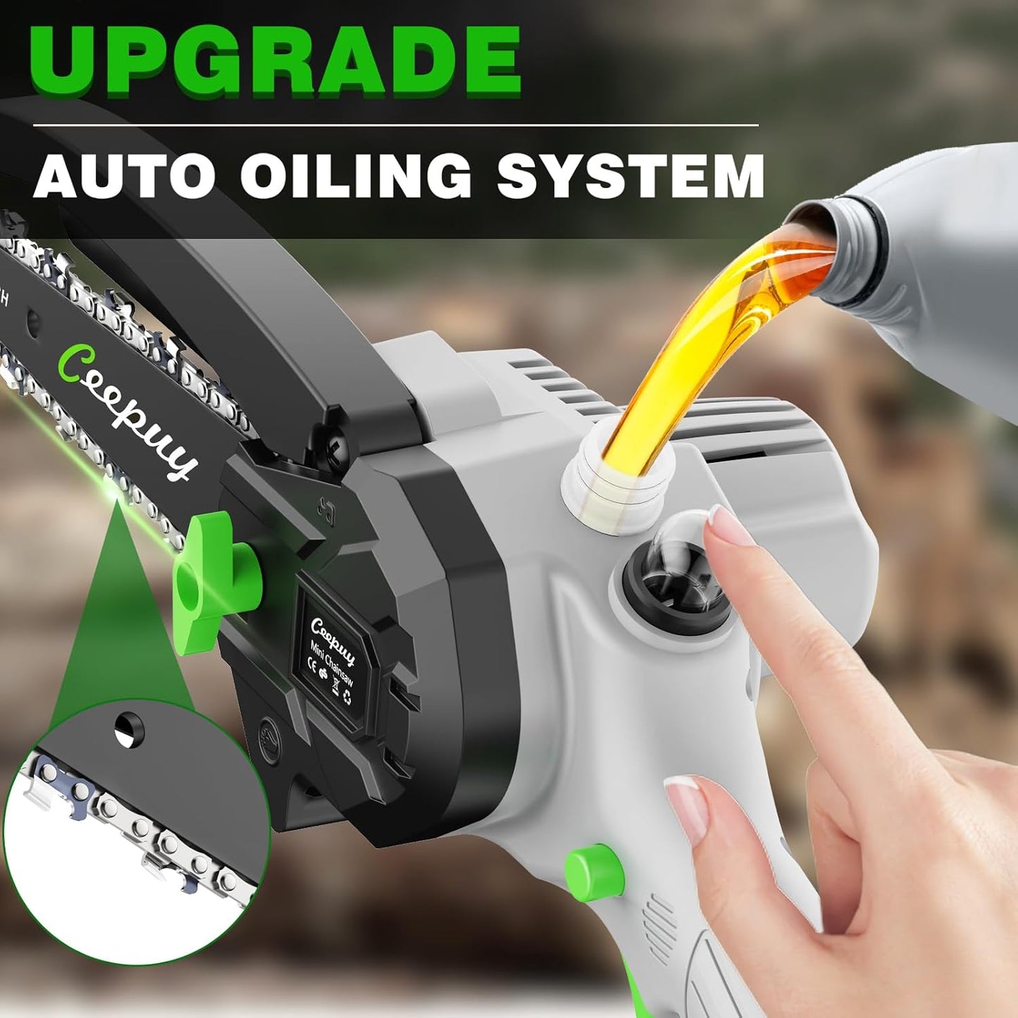 Graue Mini-Kettensäge – 6 Zoll Akku-Elektro-Holzschneider