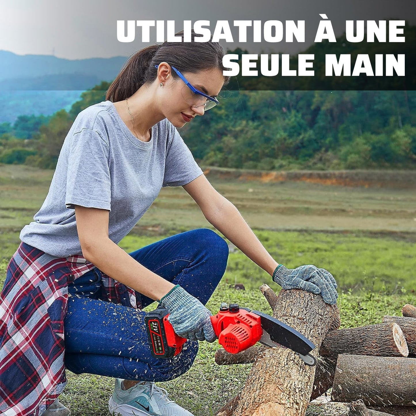 Mini Chainsaw, Electric Cordless Chainsaw Portable Handheld Chainsaw (red 6 inch)