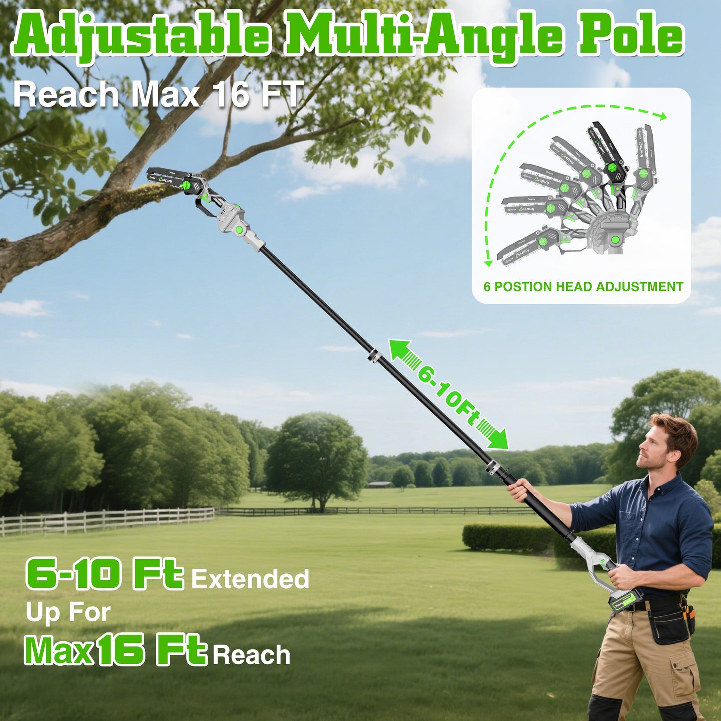 2-in-1 Pole Chainsaw – 6 Inch Cordless Mini Saw with Extension Pole