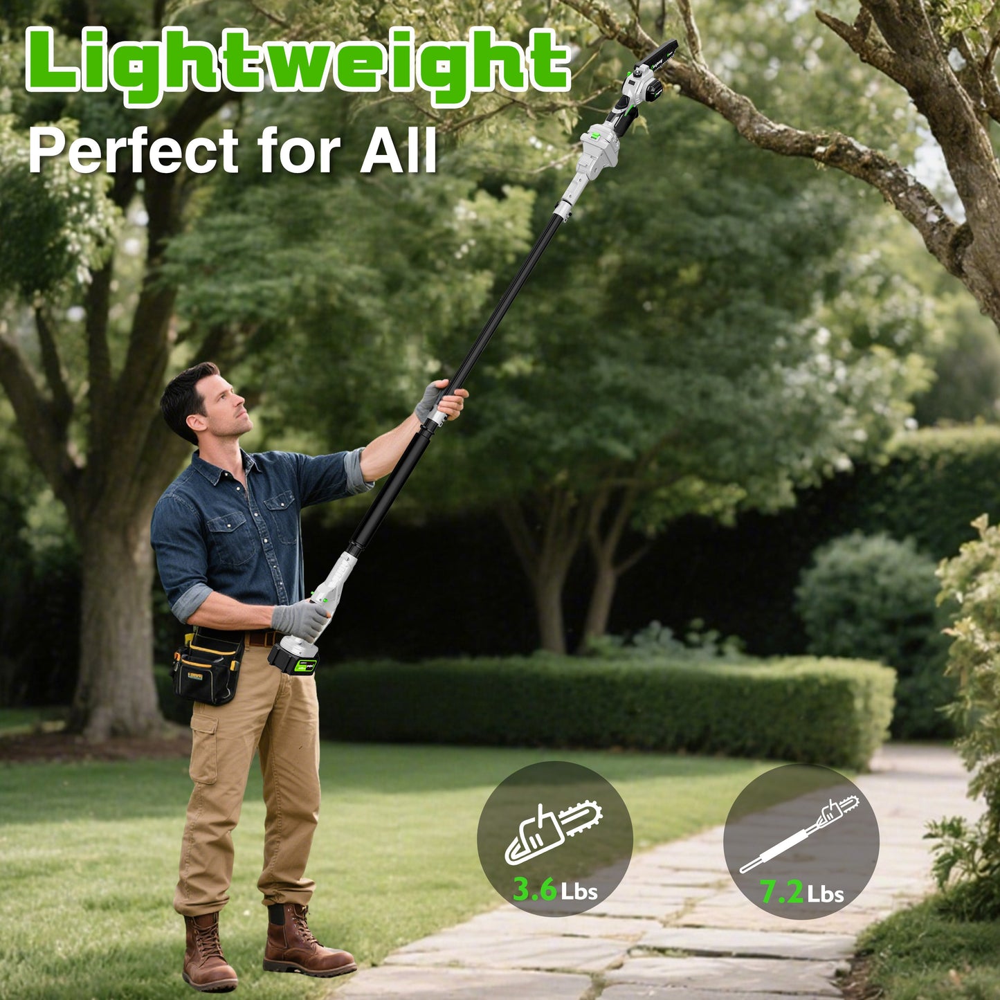 2-in-1 Pole Chainsaw – 6 Inch Cordless Mini Saw with Extension Pole