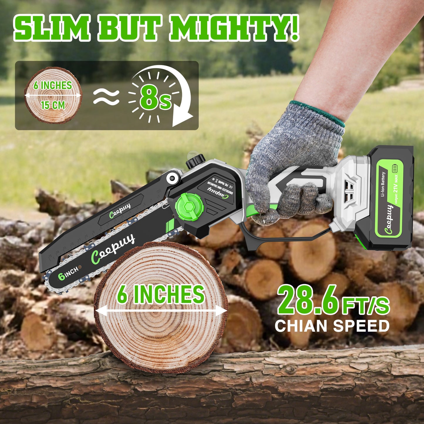 2-in-1 Pole Chainsaw – 6 Inch Cordless Mini Saw with Extension Pole