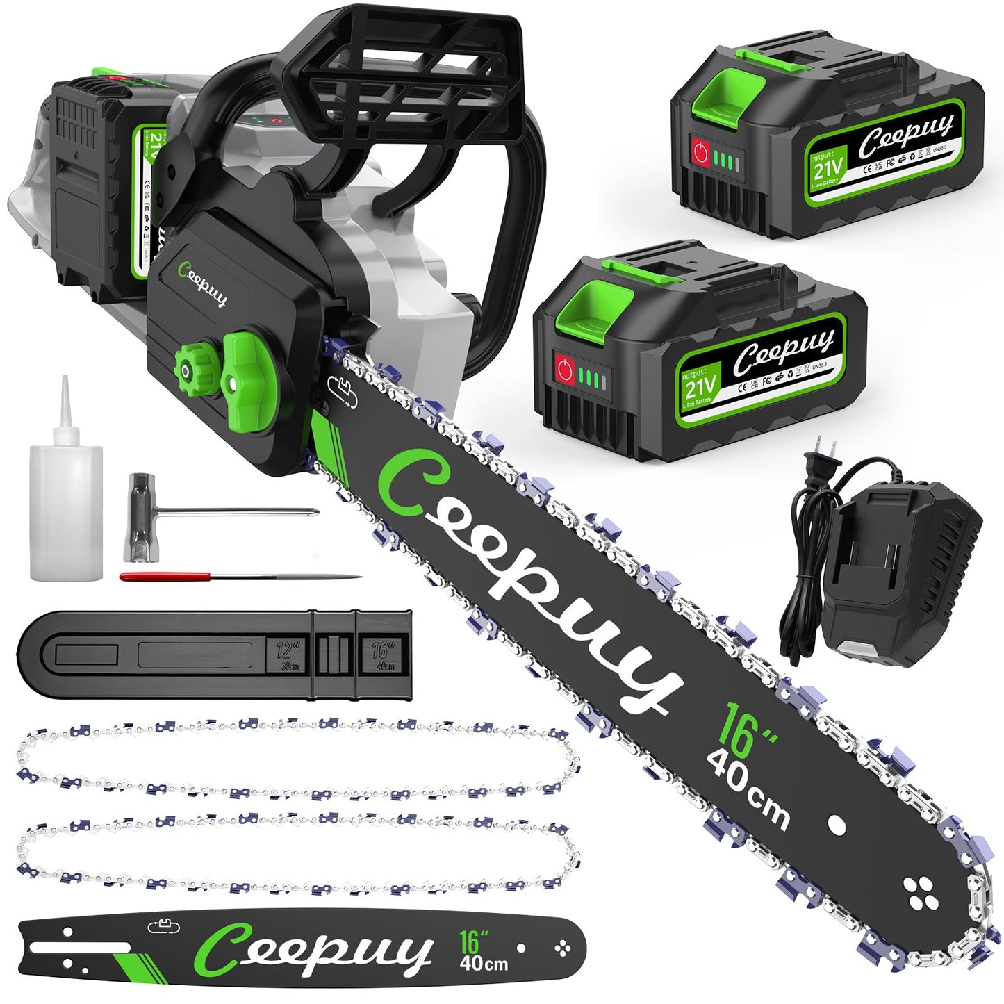 16 Inch Cordless Chainsaw – Electric Wood Cutting Saw with 2 Batteries