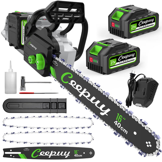 16 Inch Cordless Chainsaw – Electric Wood Cutting Saw with 2 Batteries