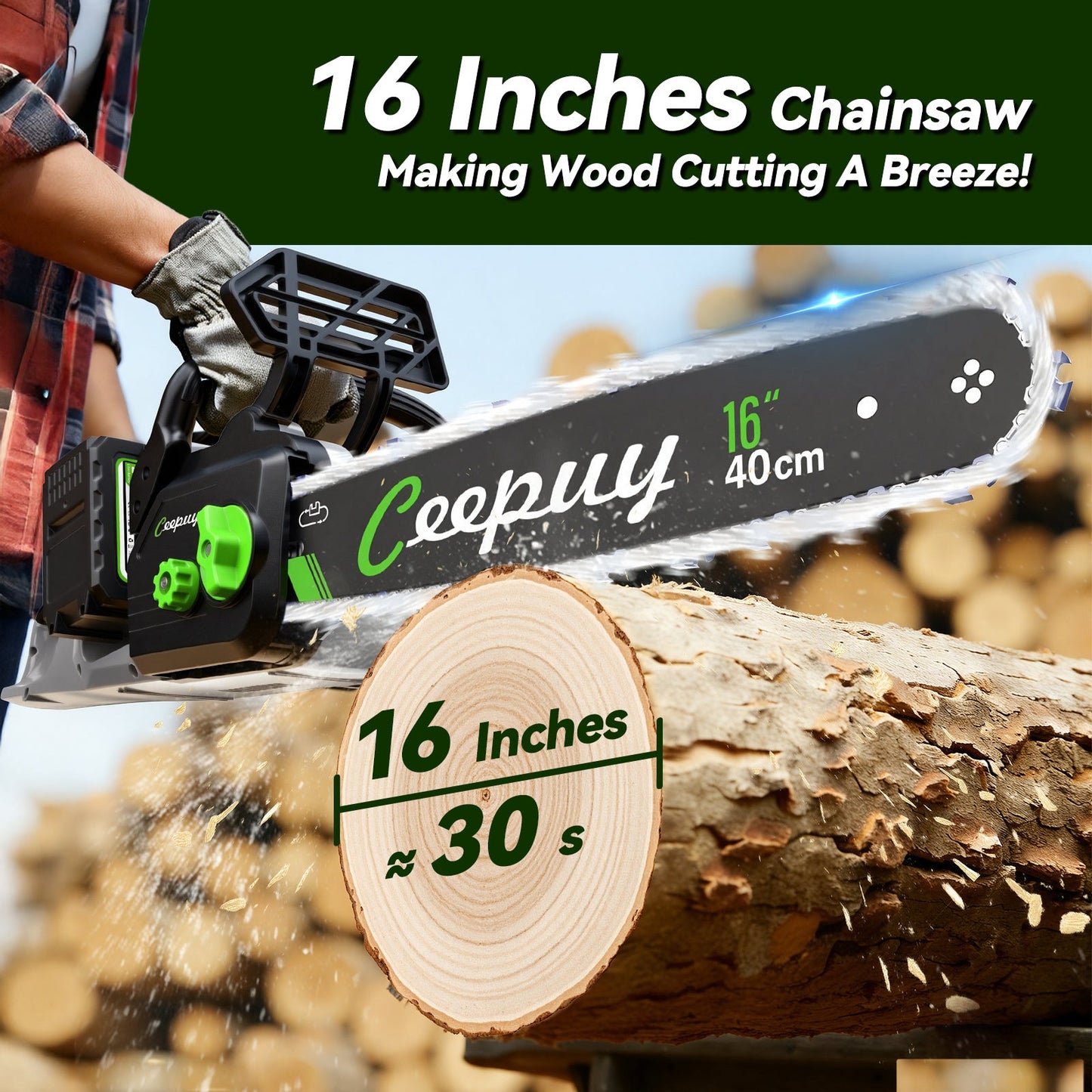 16 Inch Cordless Chainsaw – Electric Wood Cutting Saw with 2 Batteries