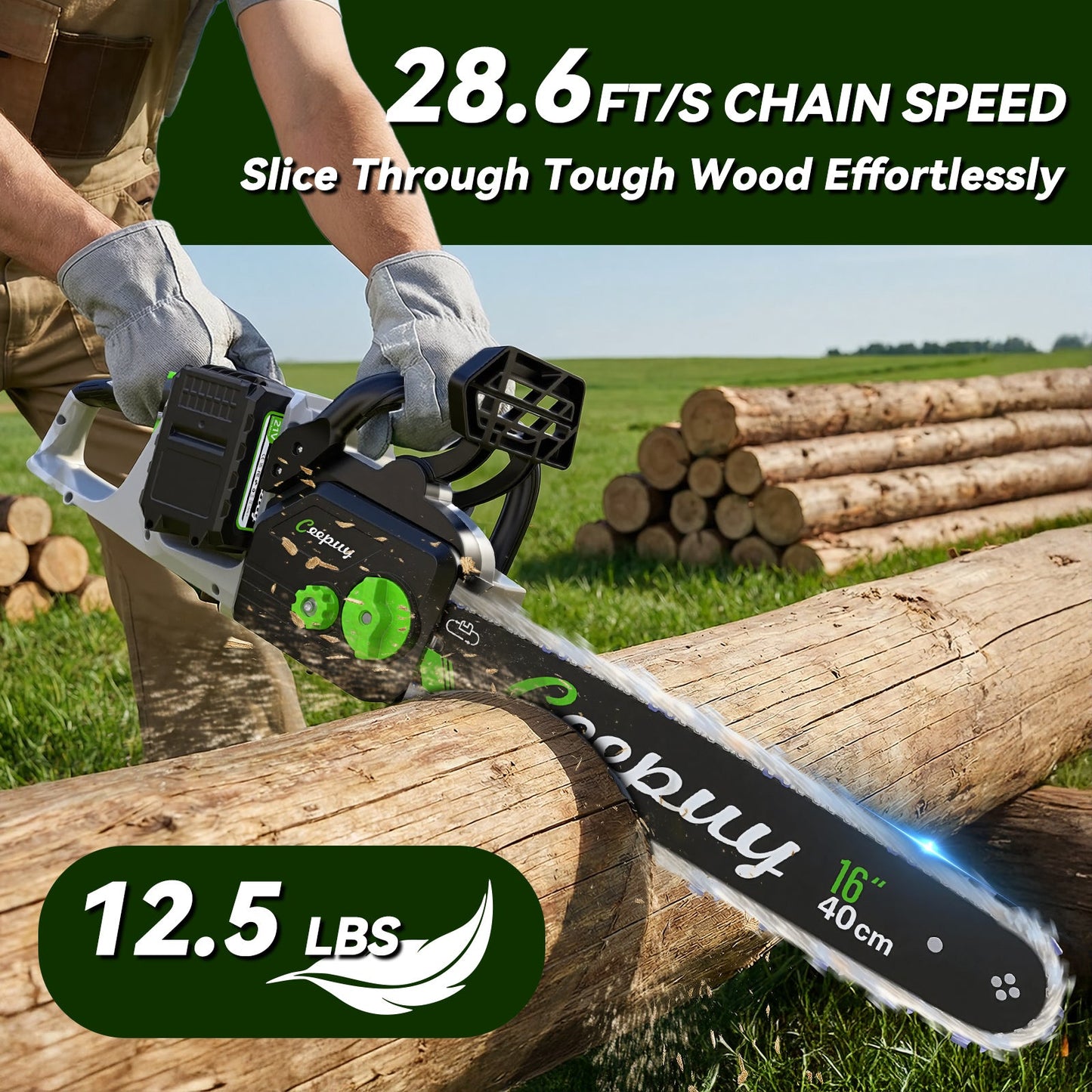 16 Inch Cordless Chainsaw – Electric Wood Cutting Saw with 2 Batteries