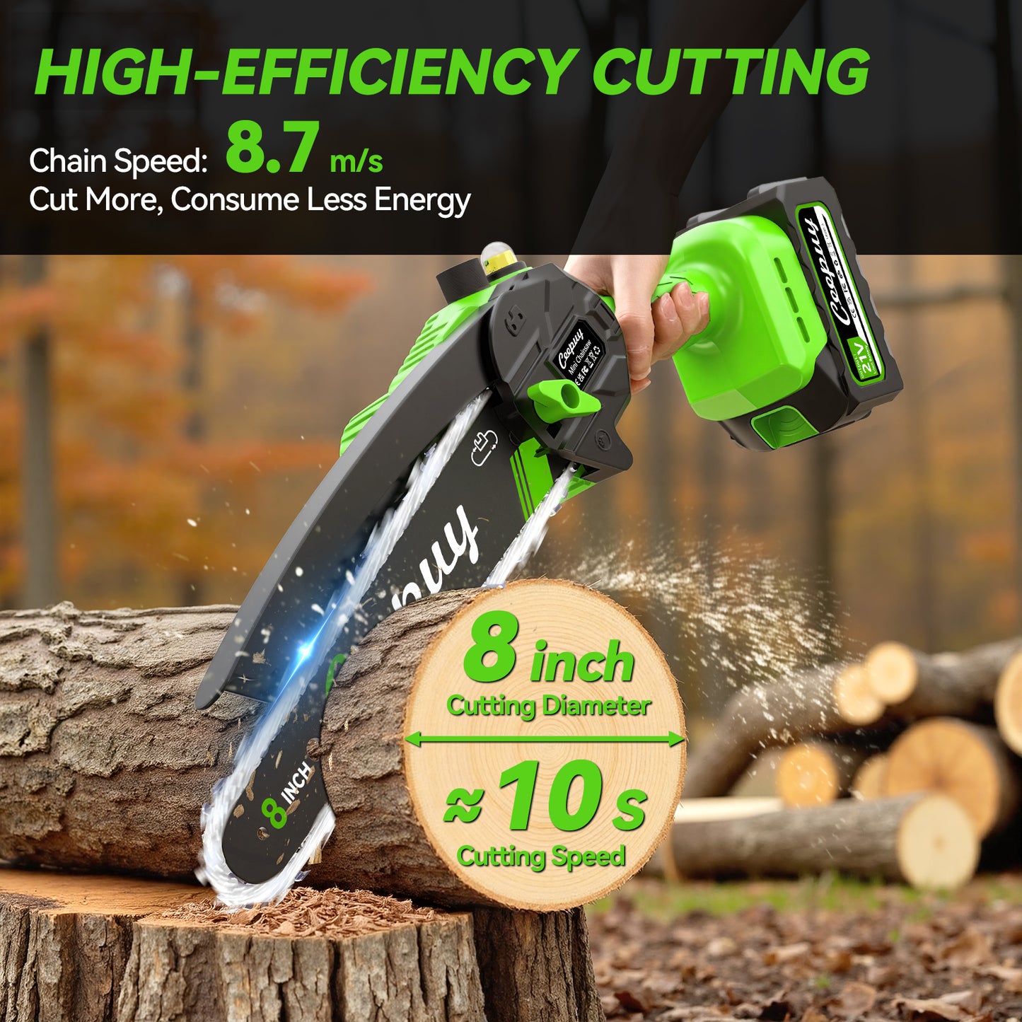 Mini Chainsaw with Battery, 20.3 cm (8-Inch) Cordless Chainsaw, Electric, Compact, Wireless, for Garden