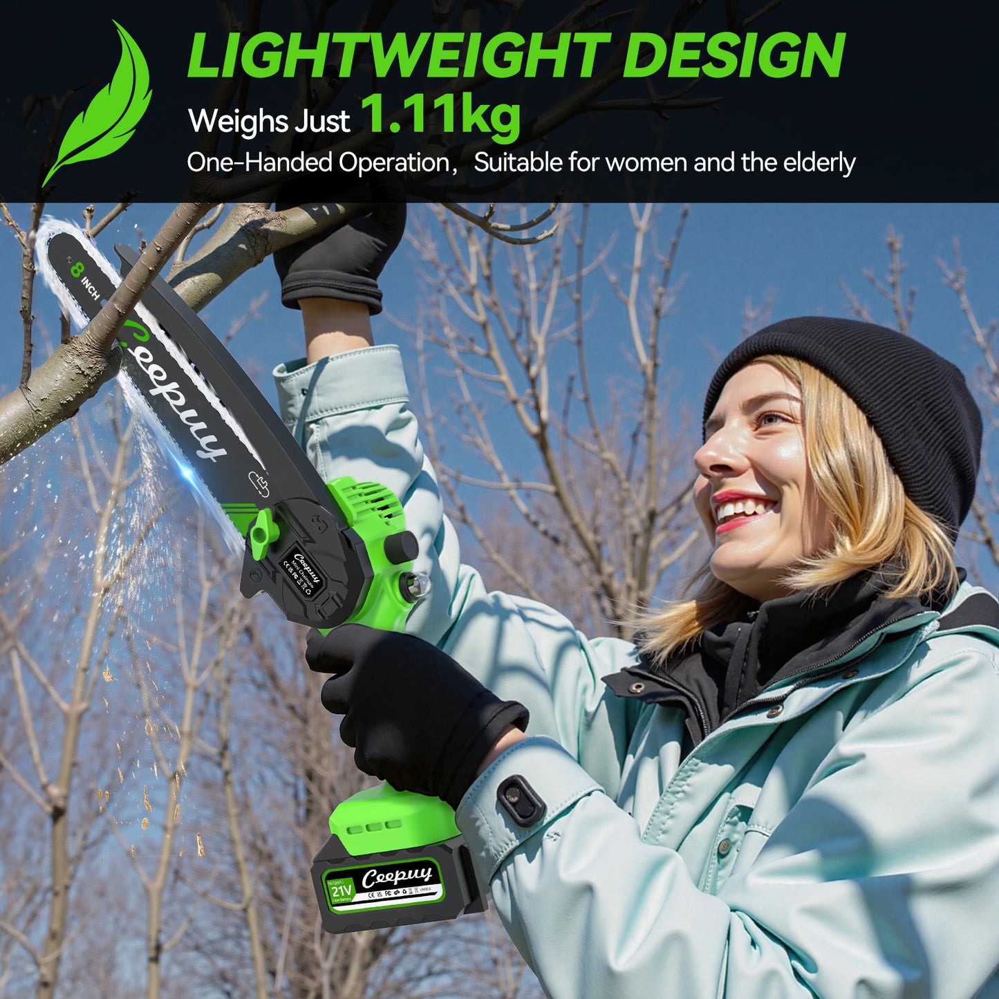 Mini Chainsaw with Battery, 20.3 cm (8-Inch) Cordless Chainsaw, Electric, Compact, Wireless, for Garden